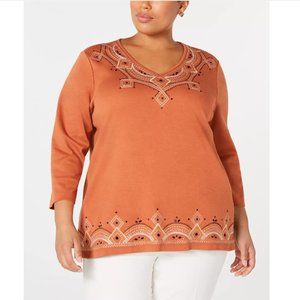 Alfred Dunner Street Smart Embroidered 3/4-Sleeve Top PXL